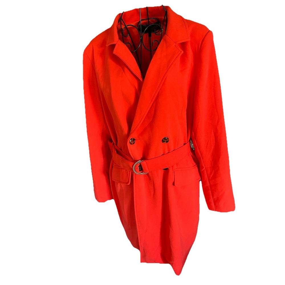 Women's Kendall & Kylie Overcoat Size 8/10 Red Orange Jacket W/belt‎ Stretch